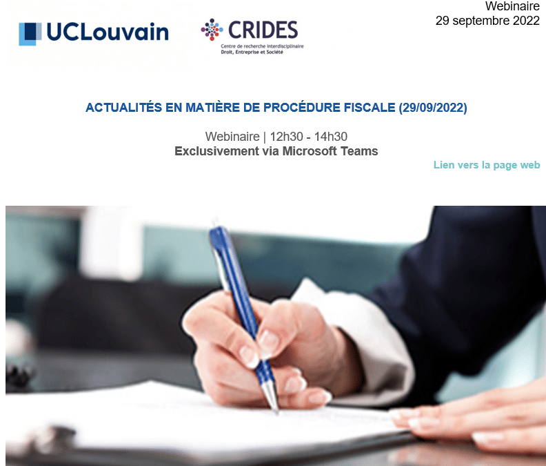 Participation de Me Emanuele Ceci au webinaire UCLouvain – Actualités en matière de procédure fiscale